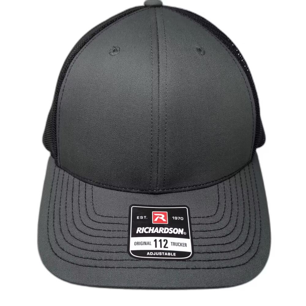 Richardson 112 Trucker Hat Gray Black One Size Adjustable Snapback Mesh